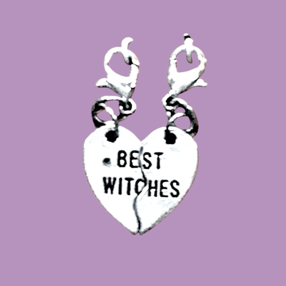 Best Witches Silver Heart 2 piece charm share with your bestie Wiccan Valentine